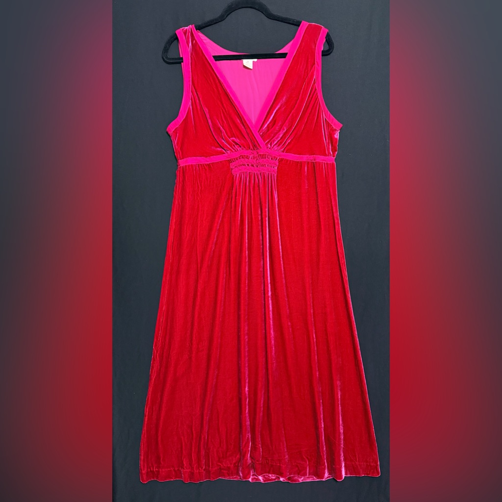 Sundance Fuchsia Red Silk & Velour Dress With Pink Silk Trim Pull On